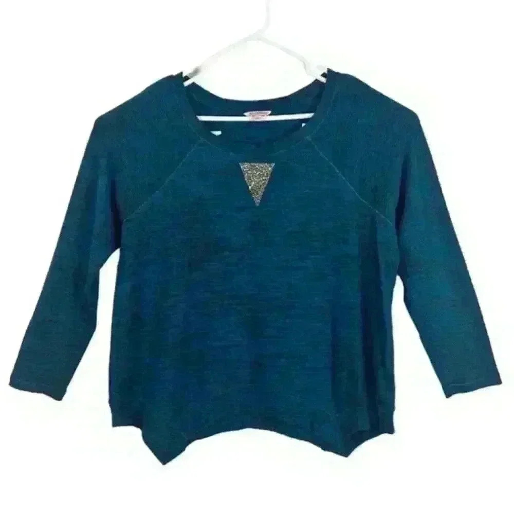 Juicy Couture Women’s Teal Pullover Embelished Sweatshirt Size Large Rhinestones